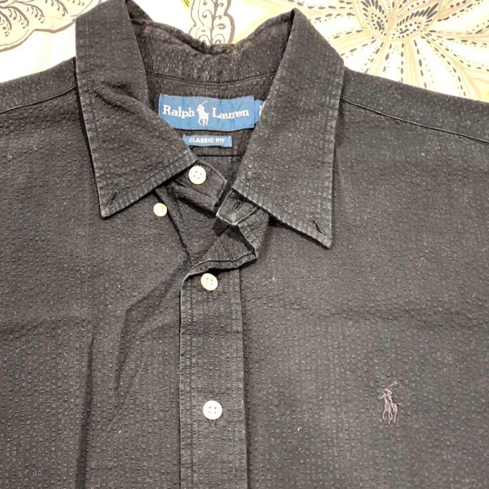 Ralph Lauren Polo Seersucker Short Sleeve Button-Up Shirt sz L